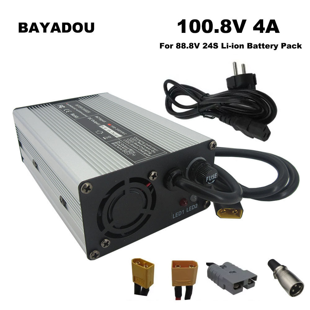 100.8V 4A lithium battery Fast charger 24S 86.4V 88.8V Li-ion RV Energy Storage Battery input 110V / 220V AC with cooling fan