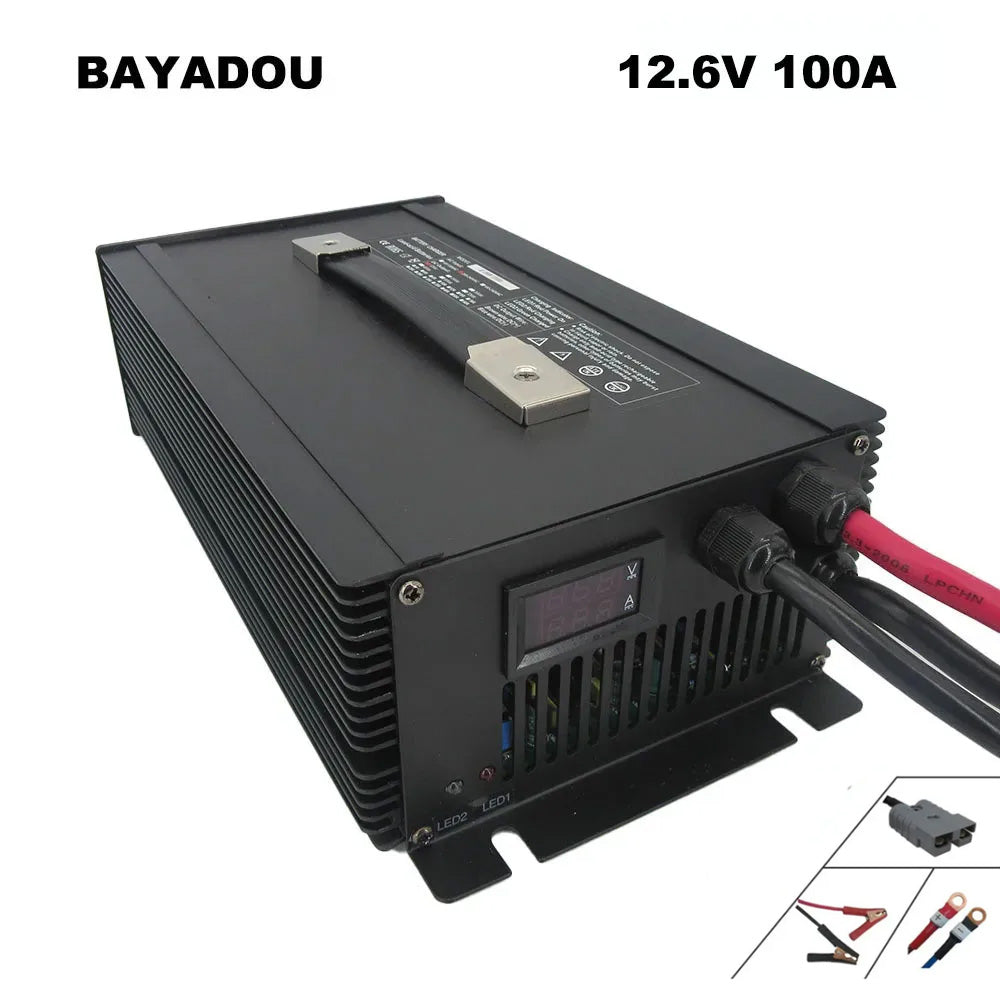 BAYADOU 2000W 12.6V 100A Li-ion Fast Charger For 3S 12V 500AH 800AH Lithium Energy Storage RV UPS Boat Solar System Battery Charger