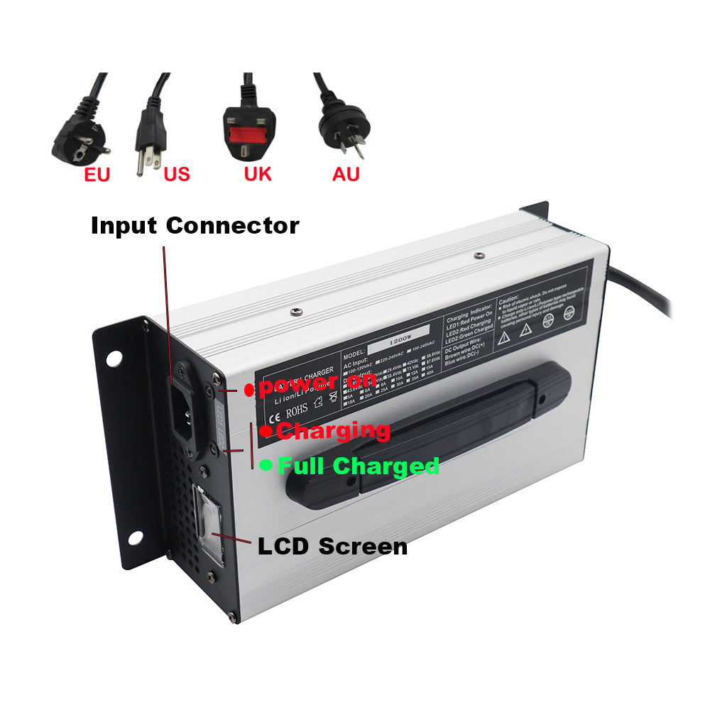 BAYADOU 1200W 54.6V 20A Li-ion Fast Charger 48V 13S Lithium Energy Storage RV UPS Solar System Battery Chargers