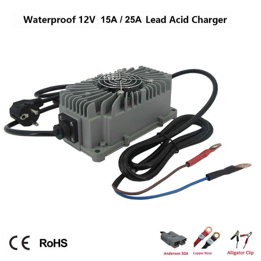 600W 12V 25A Lead Acid Waterproof Charger 300W 12V 15A 14.7V Full Seal Smart Energy Storage Solar Golf Cart Battery Fast Charger