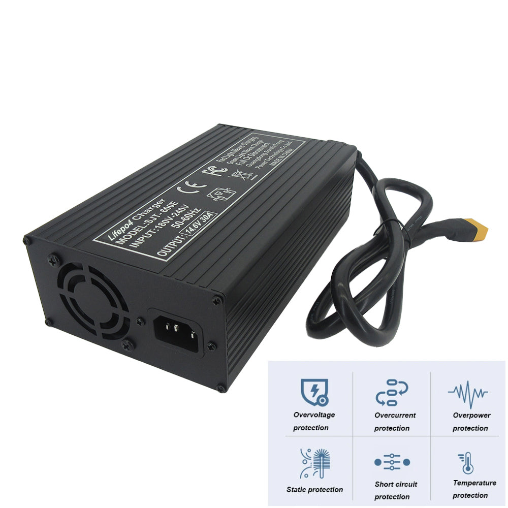 BAYADOU 12V 4S LiFePO4 Fast Charger 14.6V 30A 12.8V Smart Charger for 12 V Iron Phosphate Golf Energy Storage RV Boat Battery