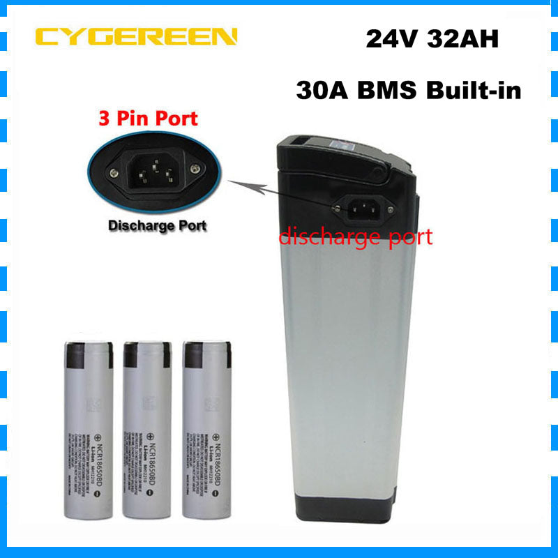 700W 24V 32AH Ebike Lithium Battery Pack 24 Volt 7S 30AH Silver Fish Electric Bike Bicycle Scooter Li-ion 18650 Bateria Akku With 29.4V 3A Charger Top Discharge