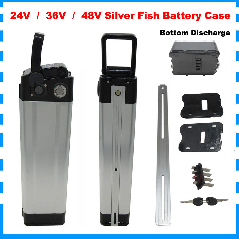 24V 36V 48V Battery Box Case Cover Empty Silver Fish Aluminum Housing Accessories Bottom Discharge
