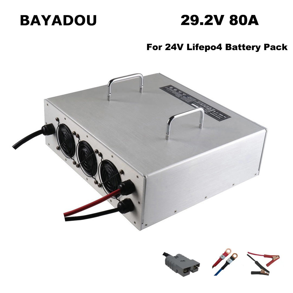 BAYADOU 29.2V 80A LiFePO4 Battery Fast Charger 8S 24V 25.6V LFP Iron Phosphate Golf Cart Forklift RV Energy Storage Base Station Charger 3000W Powerful