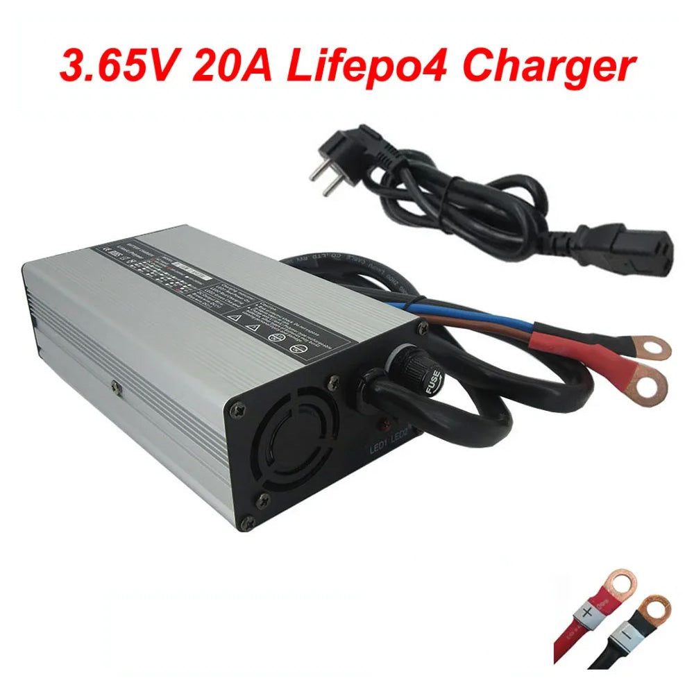 3.65V 20A Lifepo4 Fast Charger 1S 3.2V 3.3V 100AH 200AH LFP Energy Storage Solar Lithium Iron Phosphate RV Battery Cell Smart Charger 3.65 Volt
