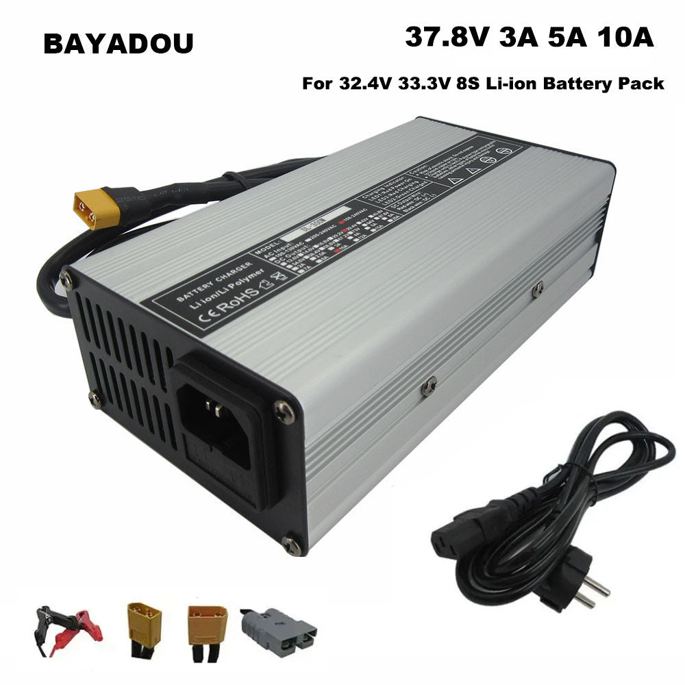 BAYADOU 37.8V 3A 5A 8A 10A Li ion Charger 9S 32.4V 33.3V Electric Bike Bicycle scooter Lithium Lipo 18650 Battery Charger
