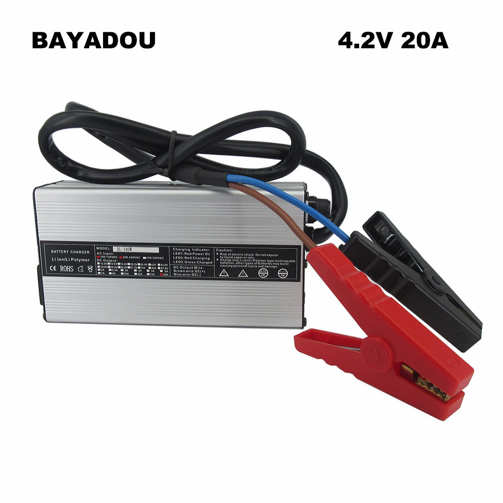 BAYADOU 4.2V 20A Li ion Fast Charger 1S 3.6V / 3.7V 100AH 200AH Lithium Lipo Energy Storage RV EV Boat Battery Cell Charger