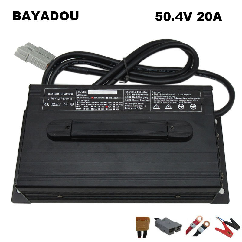 BAYADOU 50.4V 20A LI-ION Battery Fast Charger 44.4V 12S Lithium Golf Cart Forklift RV Energy Storage Charger Copper Nose