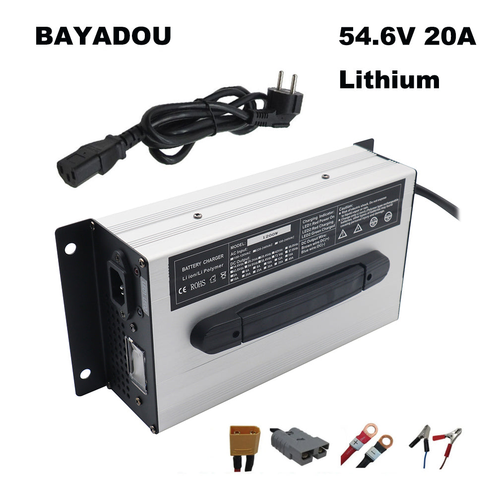 BAYADOU 1200W 54.6V 20A Li-ion Fast Charger 48V 13S Lithium Energy Storage RV UPS Solar System Battery Chargers