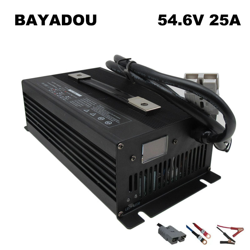 BAYADOU 54.6V 25A Li-ion Battery Fast Charger 13S 48V Lithium Golf Cart Forklift RV Energy Storage Charger Copper Nose 1500W Powerful