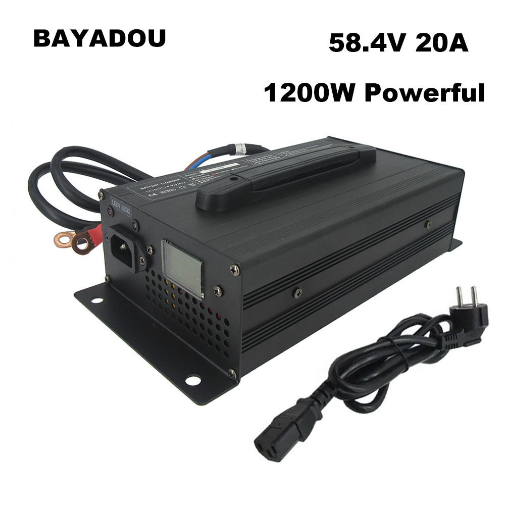 48V 20A LiFePO4 Battery Fast Charger 16S 58.4V LFP Iron Phosphate Golf Cart Forklift RV Energy Storage Charger Copper Nose