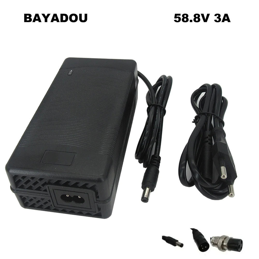 BAYADOU 51.8V 52V 3A Li-ion Fast Charger 14S 58.8V Lithium Electric Bike Scooter Battery Charger DC XLRM GX16 Connector With Fan