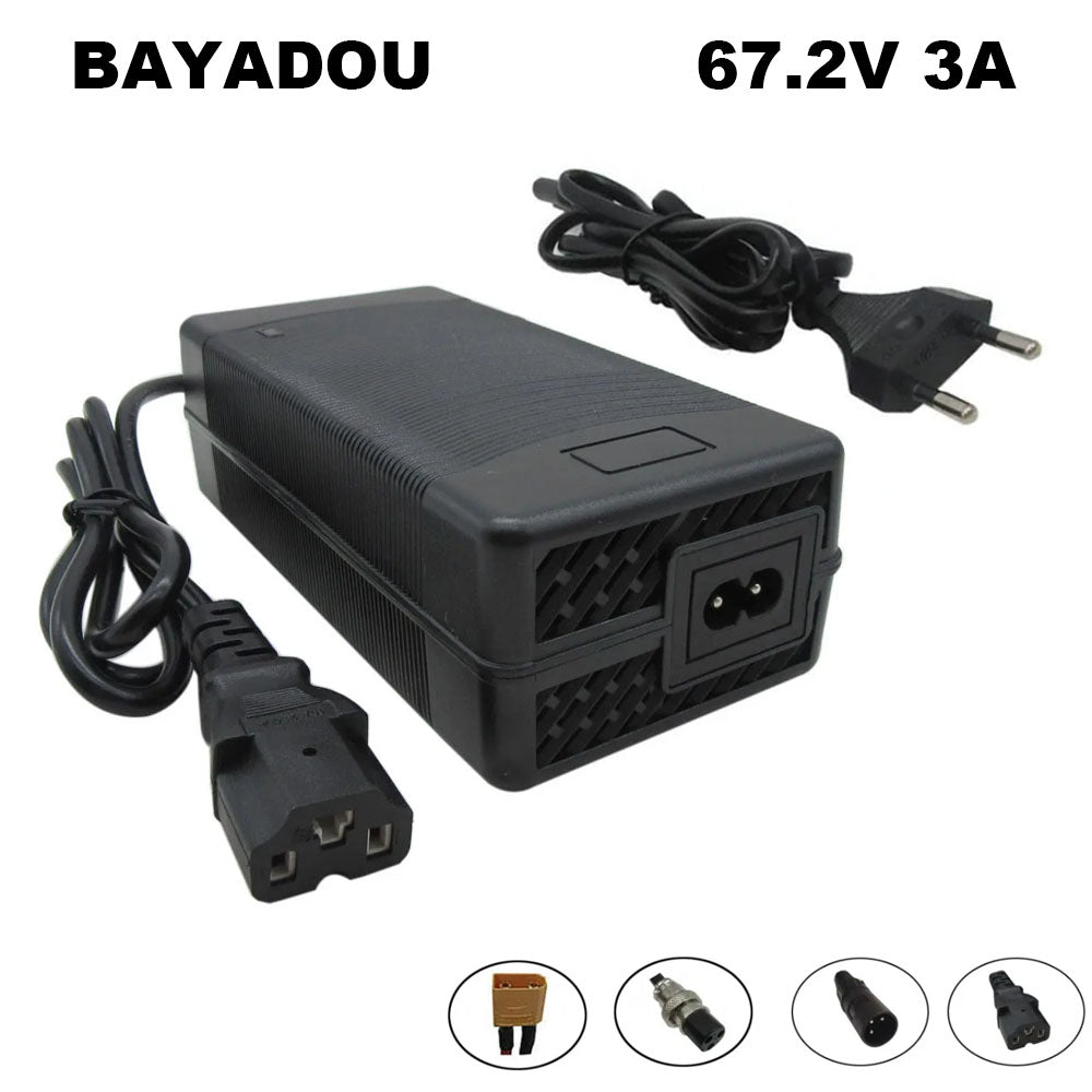 BAYADOU 67.2V 3A Li-ion Charger 16S 60V 60 Volt 20AH Lithium ebike scooter wheelchair Battery Chargers T/PC/IEC 3Pin Connector With Fan