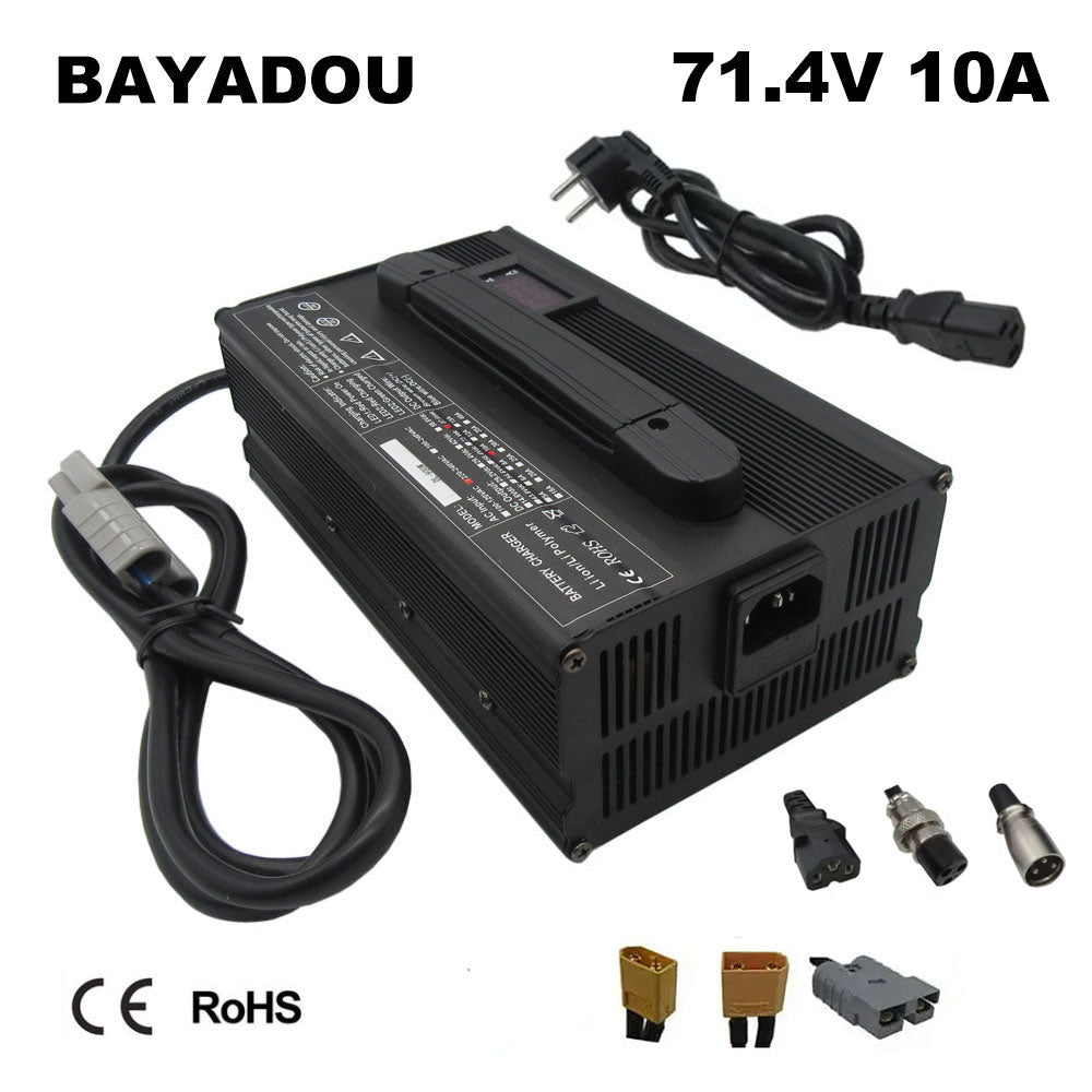 BAYADOU 900W 71.4V 10A Lithium Charger 61.2V 62.9V 17S Li-ion Forklift RV Energy Storage Motorcycle Battery Fast Charger