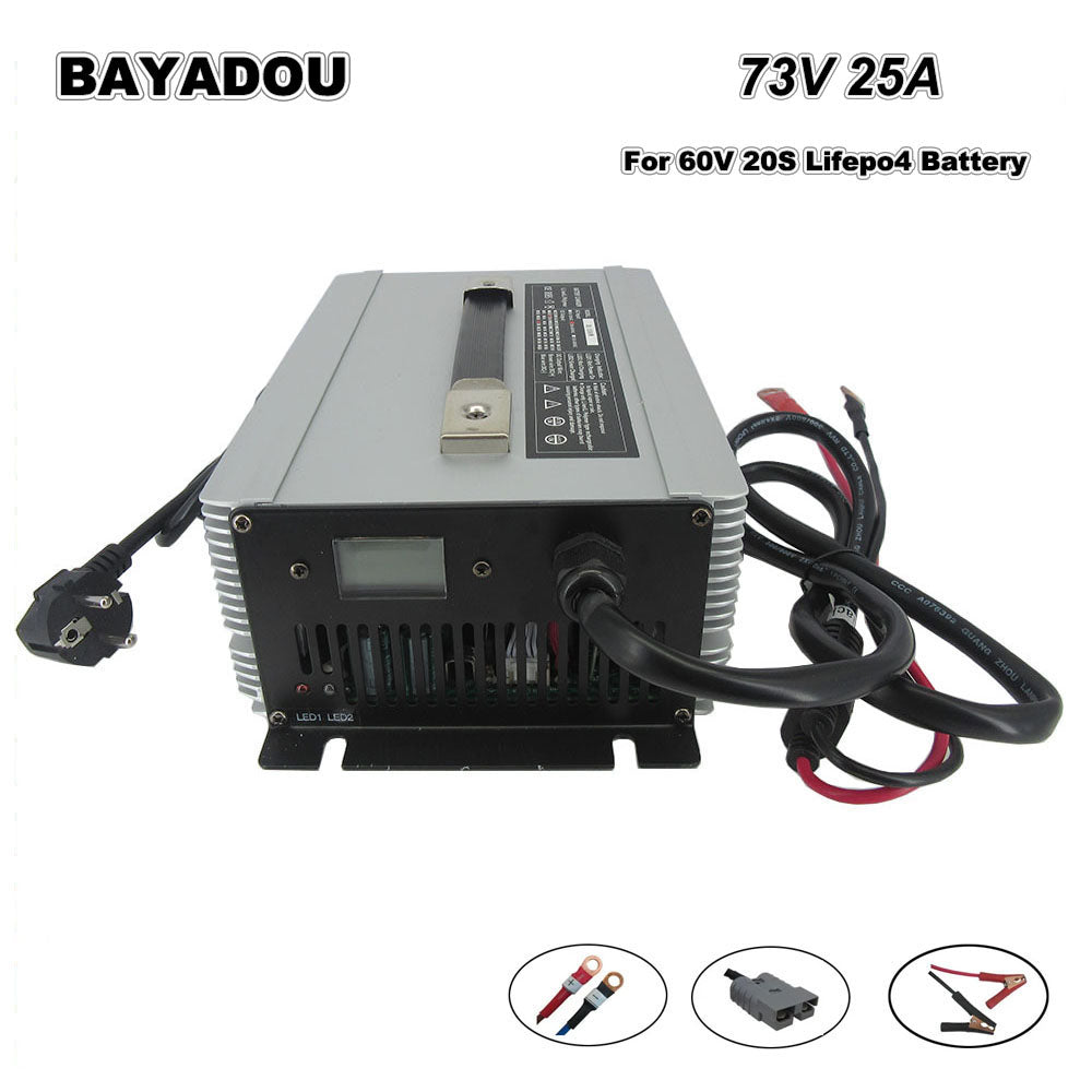 73V 25A LiFePO4 Battery Fast Charger 20S 60V 64V LFP Iron Phosphate Golf Cart Forklift RV Energy Storage Charger 2000W Powerful 110V / 220V AC Input