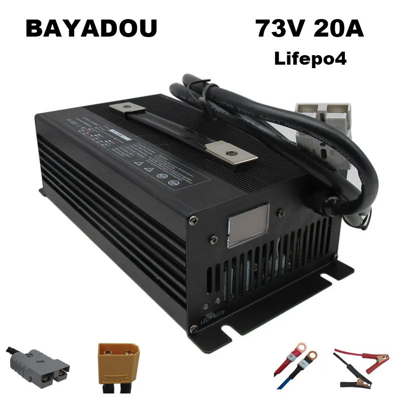 BAYADOU 1500W 73V 20A LiFePO4 Battery Fast Charger 20S 60V LFP Iron Phosphate Golf Cart Forklift RV Energy Storage Charger