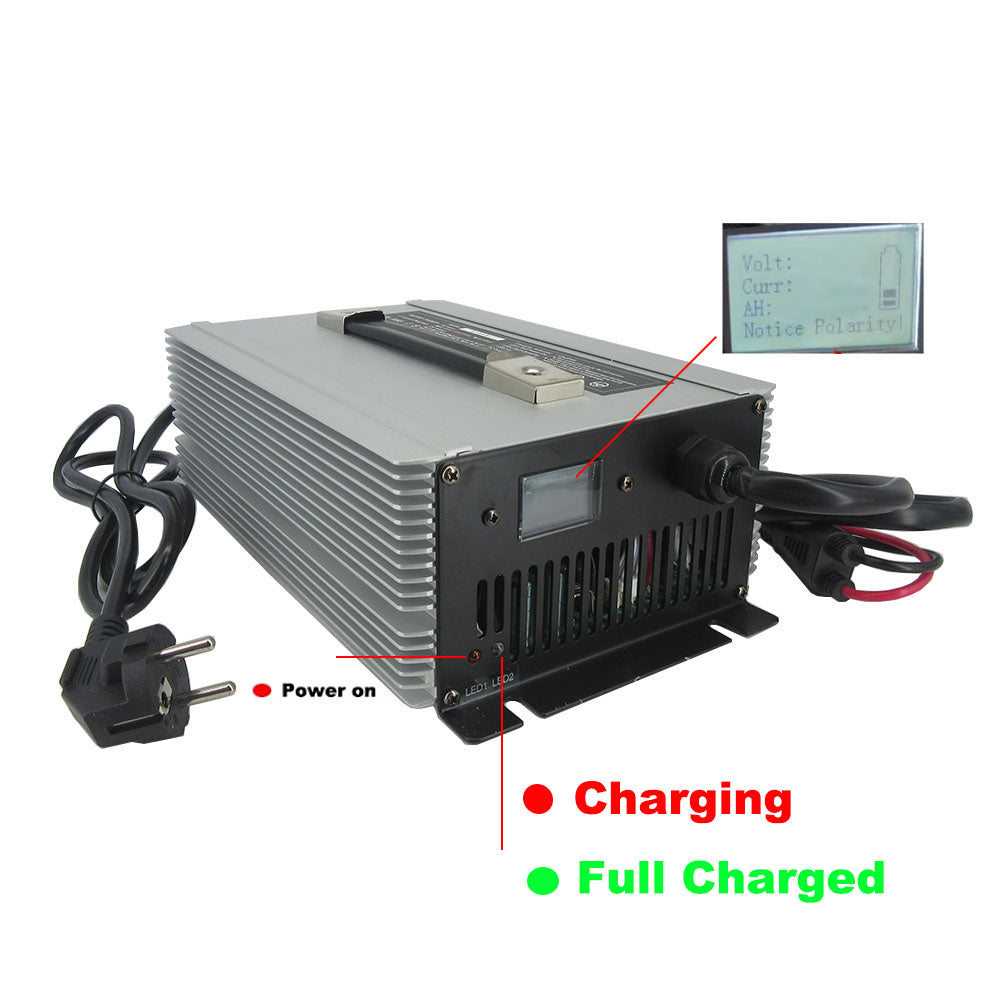 58.4V 30A LiFePO4 Battery Fast Charger 16S 48V 51.2V LFP Iron Phosphate Golf Cart Forklift RV Energy Storage Charger 2000W Powerful 110V / 220V AC Input