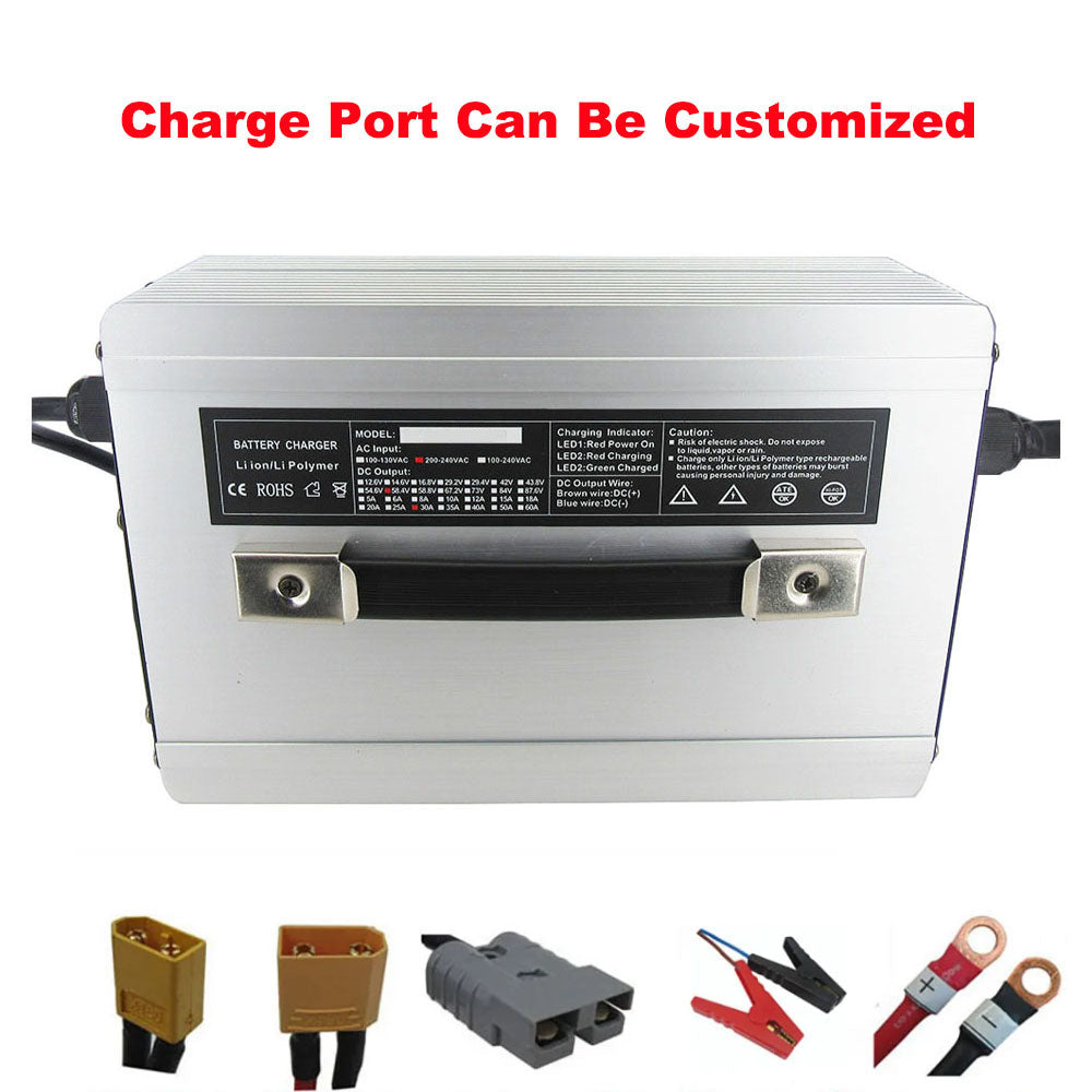 58.4V 30A LiFePO4 Battery Fast Charger 16S 48V 51.2V LFP Iron Phosphate Golf Cart Forklift RV Energy Storage Charger 2000W Powerful 110V / 220V AC Input
