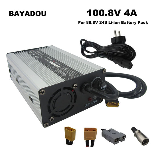 100.8V 4A lithium battery Fast charger 24S 86.4V 88.8V Li-ion RV Energy Storage Battery input 110V / 220V AC with cooling fan