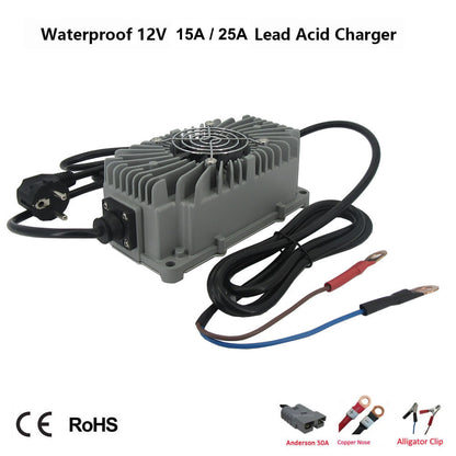 600W 12V 25A Lead Acid Waterproof Charger 300W 12V 15A 14.7V Full Seal Smart Energy Storage Solar Golf Cart Battery Fast Charger
