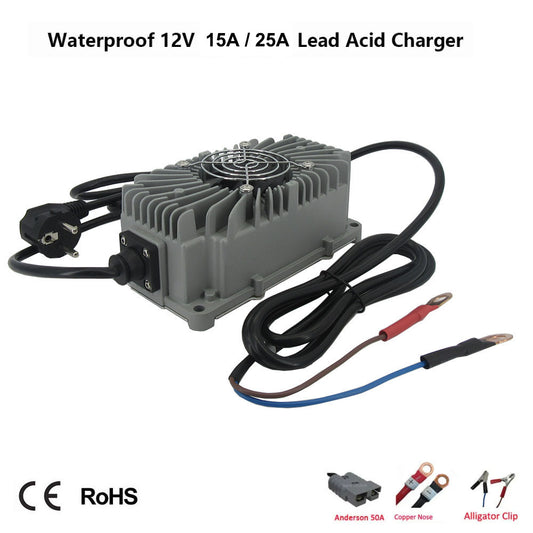 600W 12V 25A Lead Acid Waterproof Charger 300W 12V 15A 14.7V Full Seal Smart Energy Storage Solar Golf Cart Battery Fast Charger