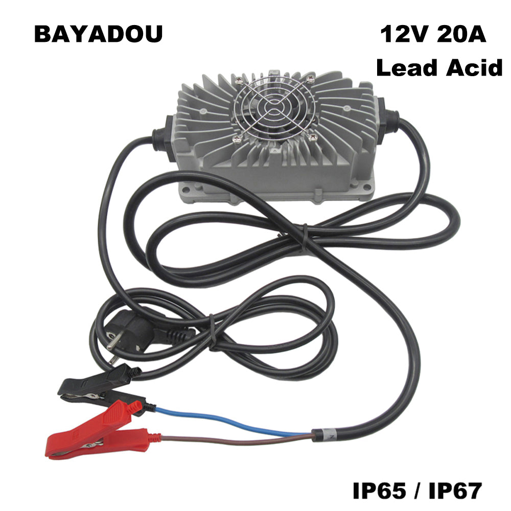 BAYADOU 300W Waterproof 12V 20A Lead Acid Charger 12V RV Energy Storage Solar System Battery Smart Fast Chargers Full sealed 14.7V Output