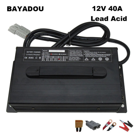 BAYADOU 12V 40A Lead Acid Battery Fast Charger 14.7V Golf Cart Forklift RV Energy Storage Charger Copper Nose