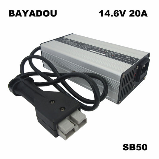12V 20A Lithium Iron Phosphate Battery Charger 14.6V 20A LiFePO4 Battery Charger AC-DC Smart Charger with Anderson Connector LED Indicator