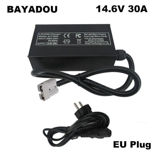 BAYADOU 12V 4S LiFePO4 Charger 14.6V 30A 12 Volt Smart Charger for 12.8V Iron Phosphate Golf Cart Touring Car RV Boat Battery SB50 220V