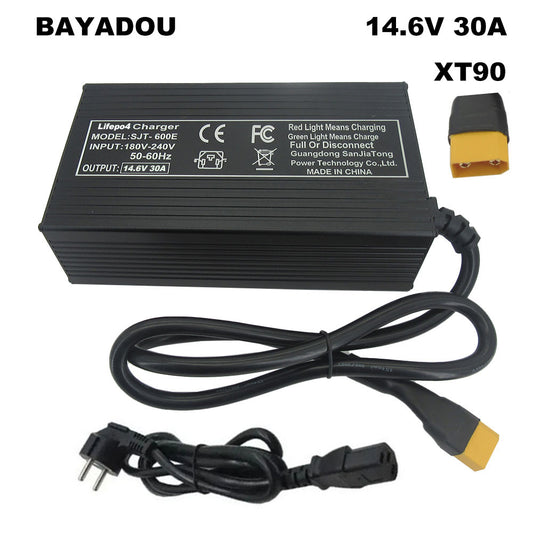 BAYADOU 12V 4S LiFePO4 Fast Charger 14.6V 30A 12.8V Smart Charger for 12 V Iron Phosphate Golf Energy Storage RV Boat Battery