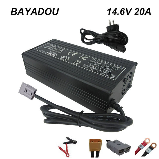 BAYADOU 14.6V 20A LiFePO4 Fast Charger 4S 12V Lithium Iron Phosphate LFP RV Energy Storage Solar UPS System Battery Chargers SB50 Connector
