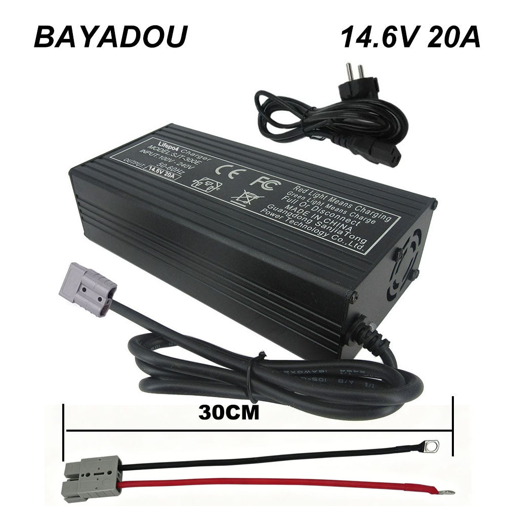 BAYADOU 14.6V 20A LiFePO4 Fast Charger 4S 12V Lithium Iron Phosphate LFP RV Energy Storage Solar UPS System Battery Chargers SB50 Copper nose Connector