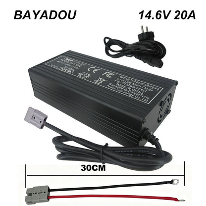 BAYADOU 14.6V 20A LiFePO4 Fast Charger 4S 12V Lithium Iron Phosphate LFP RV Energy Storage Solar UPS System Battery Chargers SB50 Copper nose Connector