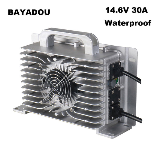 BAYADOU 900W Waterproof 14.6V 30A LiFePO4 Charger 12V LFP Iron Phosphate Smart Fast Chargers Full sealed 110V / 220V Input