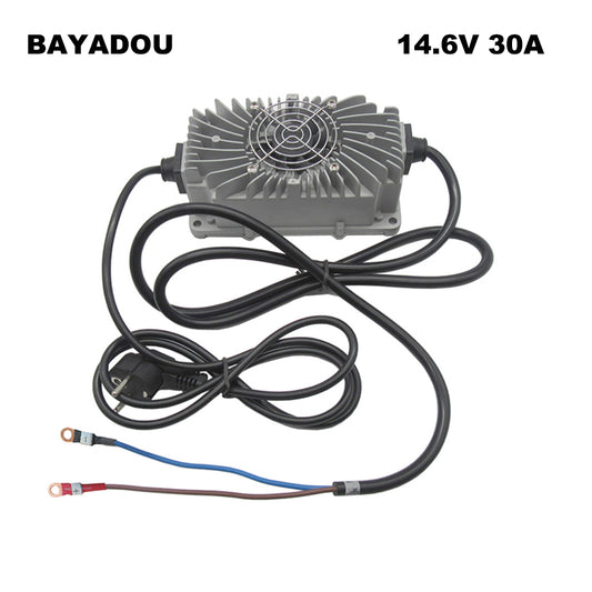 BAYADOU 600W Waterproof 14.6V 30A LiFePO4 Charger 4S 12V LFP Iron Phosphate Energy Storage RV Smart Fast Chargers Full sealed 110V / 220V Input