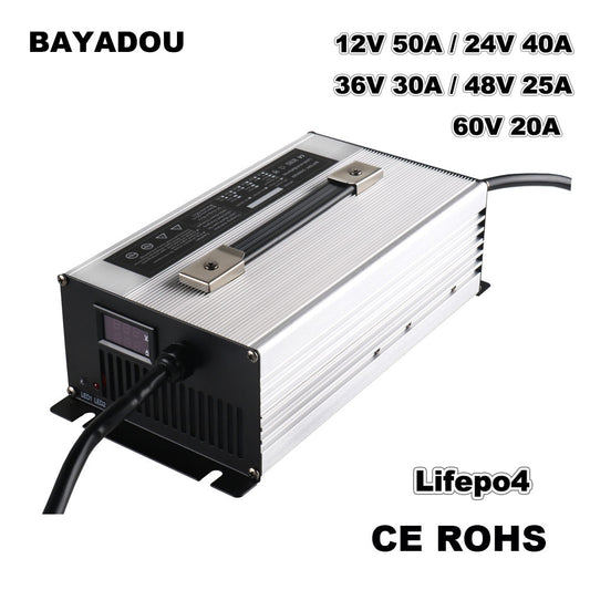 BAYADOU 1500W 24V 40A 36V 30A 48V 25A 60V 20A LiFePO4 Charger 8S 29.2V 12S 43.8V 15S 54.75V 16S 58.4V 20S 73V Golf Cart Forklift Energy Storage RV Boat UPS AGV Battery Charger
