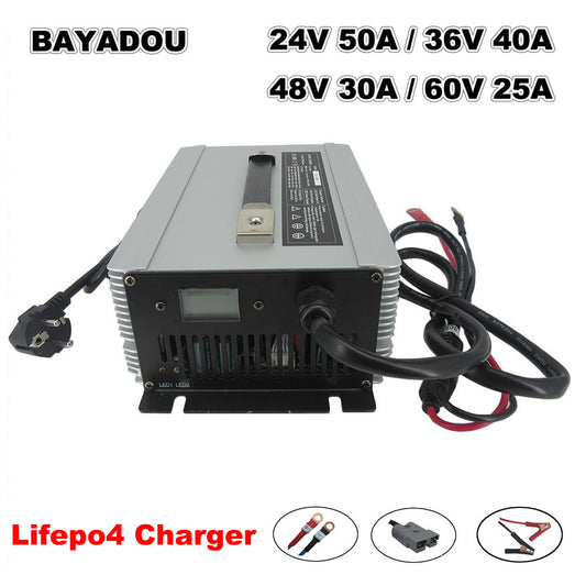 BAYADOU 2000W 24V 50A 36V 40A 48V 30A 60V 25A LiFePO4 Charger 8S 29.2V 12S 43.8V 15S 54.75V 16S 58.4V 20S 73V Golf Cart Forklift Energy Storage RV Boat UPS AGV Battery Charger