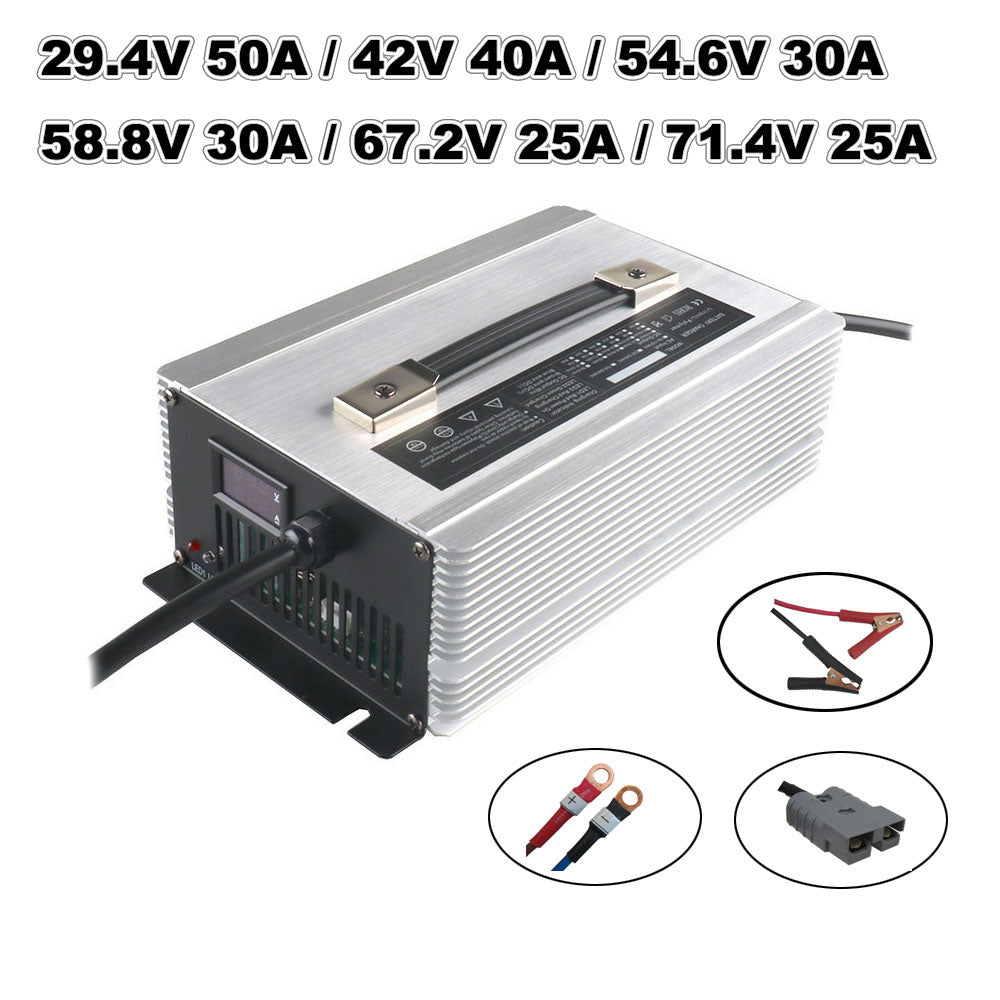 BAYADOU 2000W 24V 50A 36V 40A 48V 30A 60V 25A Lithium Charger 7S 29.4V 10S 42V 13S 54.6V 14S 58.8V 16S 67.2V 17S 71.4V Golf Cart Forklift Energy Storage RV Boat UPS AGV Battery Charger