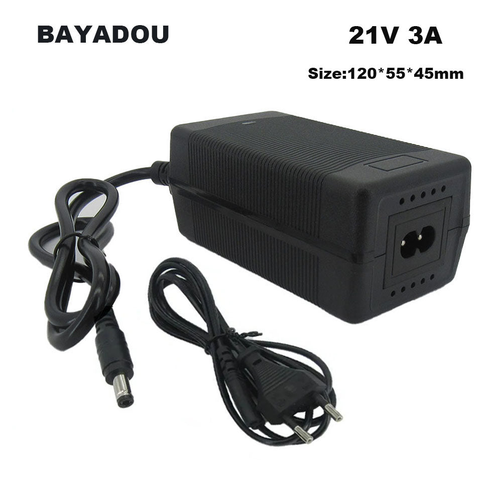 BAYADOU 21V 6A 3A Lithium Fast Charger 18V 18.5V 5S 30AH 40AH Li-ion Electric tool battery Charger DC Connector