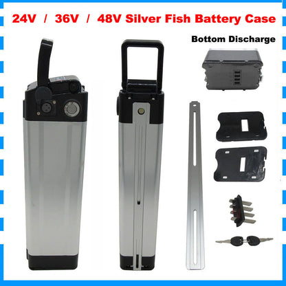 24V 36V 48V Battery Box Case Cover Empty Silver Fish Aluminum Housing Accessories Bottom Discharge