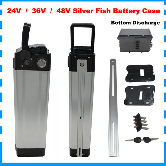 24V 36V 48V Battery Box Case Cover Empty Silver Fish Aluminum Housing Accessories Bottom Discharge