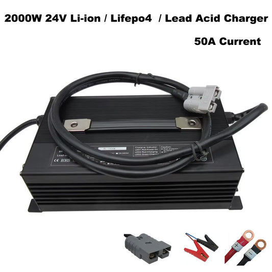 BAYADOU 2000W 24V 50A LiFePO4 Lead Acid Li-ion Charger 29.4V 29.2V LFP Golf Cart Forklift Energy Storage RV Boat UPS AGV Battery Charger