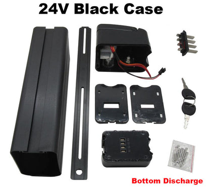 24V 36V 48V Ebike Bicycle Battery Box Case Cover Empty Silver Fish Aluminum Housing Accessories Bottom Discharge Black Color
