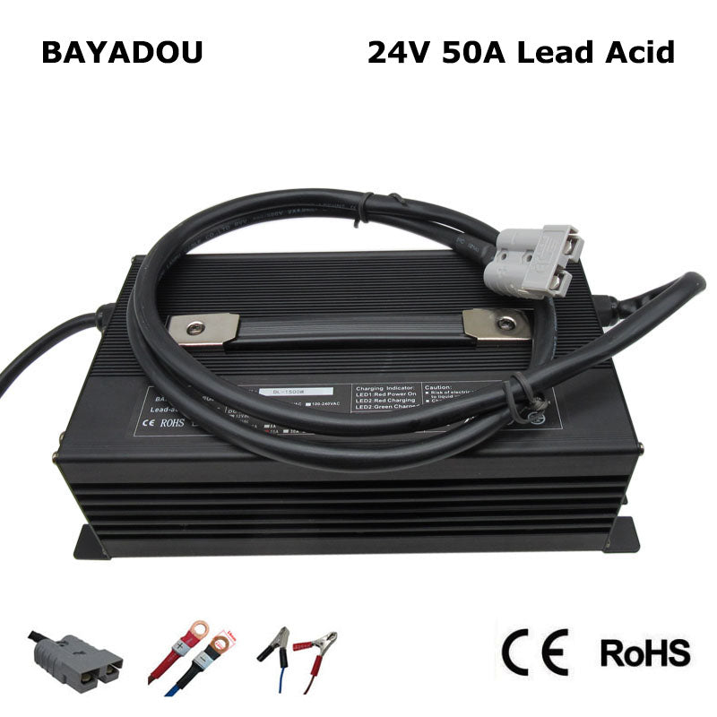 BAYADOU 2000W 24V 50A Lead Acid Fast Charger For 24 Volt RV Forklift Energy Storage Battery Chargers Alligator clip Connector