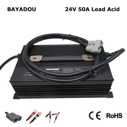 BAYADOU 2000W 24V 50A Lead Acid Fast Charger For 24 Volt RV Forklift Energy Storage Battery Chargers Alligator clip Connector