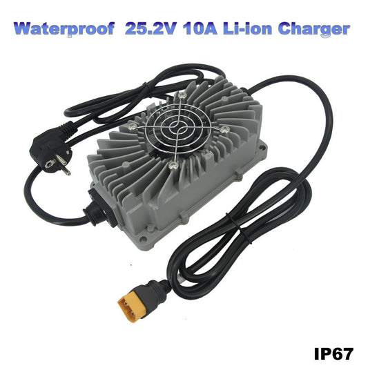 BAYADOU 300W Waterproof 25.2V 10A Li-ion fast Charger for 21.6V 22.2V 6S Lithiun Ebike Energy Storage Battery Smart Chargers Full sealed IP65 IP67