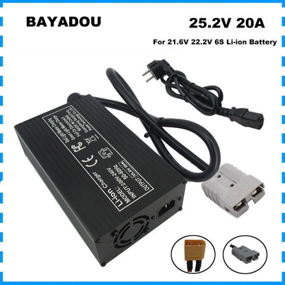 BAYADOU 25.2V 20A Li-ion 6S Battery Fast Charger 21.6V 22.2V Lithium RV Golf Cart Energy Storage UPS Charger XT90 SB50