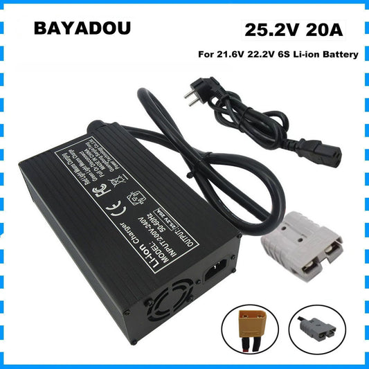 BAYADOU 25.2V 20A Li-ion 6S Battery Fast Charger 21.6V 22.2V Lithium RV Golf Cart Energy Storage UPS Charger XT90 SB50