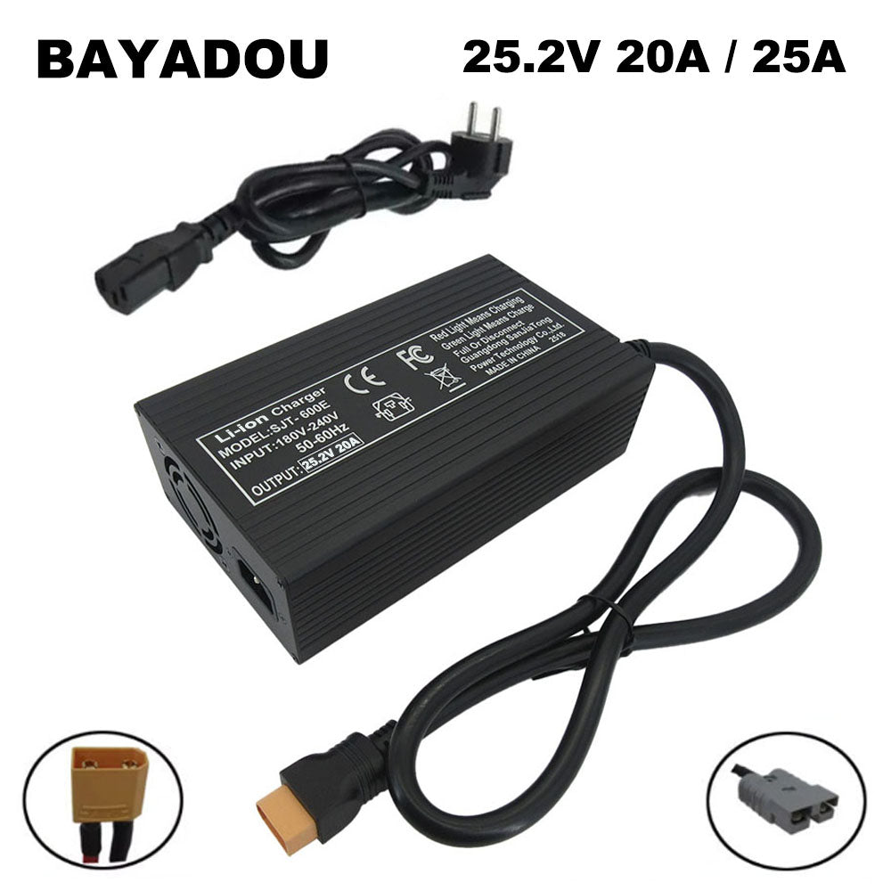 BAYADOU 25.2V 20A 25A Li-ion 6S Battery Fast Charger 21.6V 22.2V Lithium RV Golf Cart Energy Storage UPS Charger XT90 SB50 220V Input