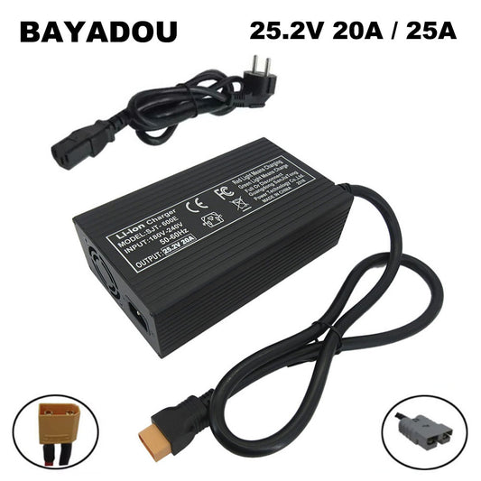 BAYADOU 25.2V 20A 25A Li-ion 6S Battery Fast Charger 21.6V 22.2V Lithium RV Golf Cart Energy Storage UPS Charger XT90 SB50 220V Input